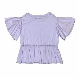 Anthropologie Lilac Ruffle Sleeve Babydoll Mixed Media Tee Sz small